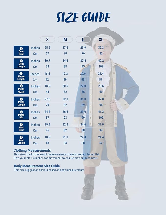 JOYIN Kids George Washington Costume - Colonial Halloween Outfit with Wig & Hat