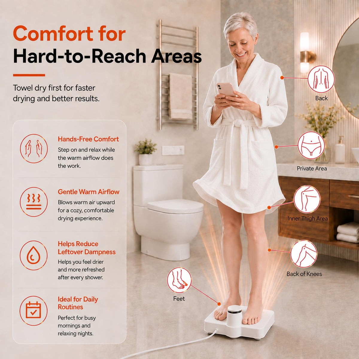 Body Dryer for After Shower, Compact Body and Feet Dryer, Cool & Warm Modes