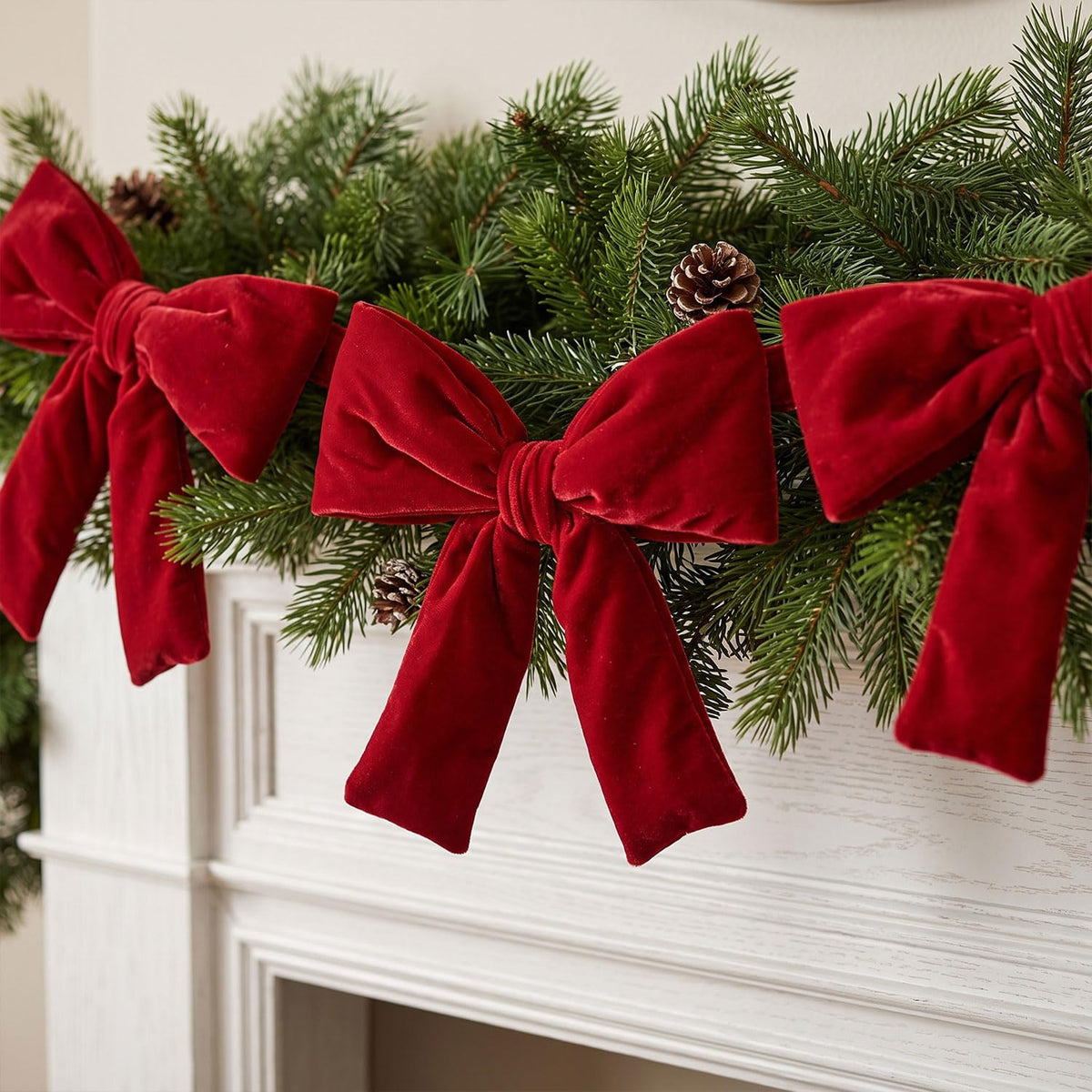 Christmas Decorations - 6 Ft Red Velvet Bow Garland