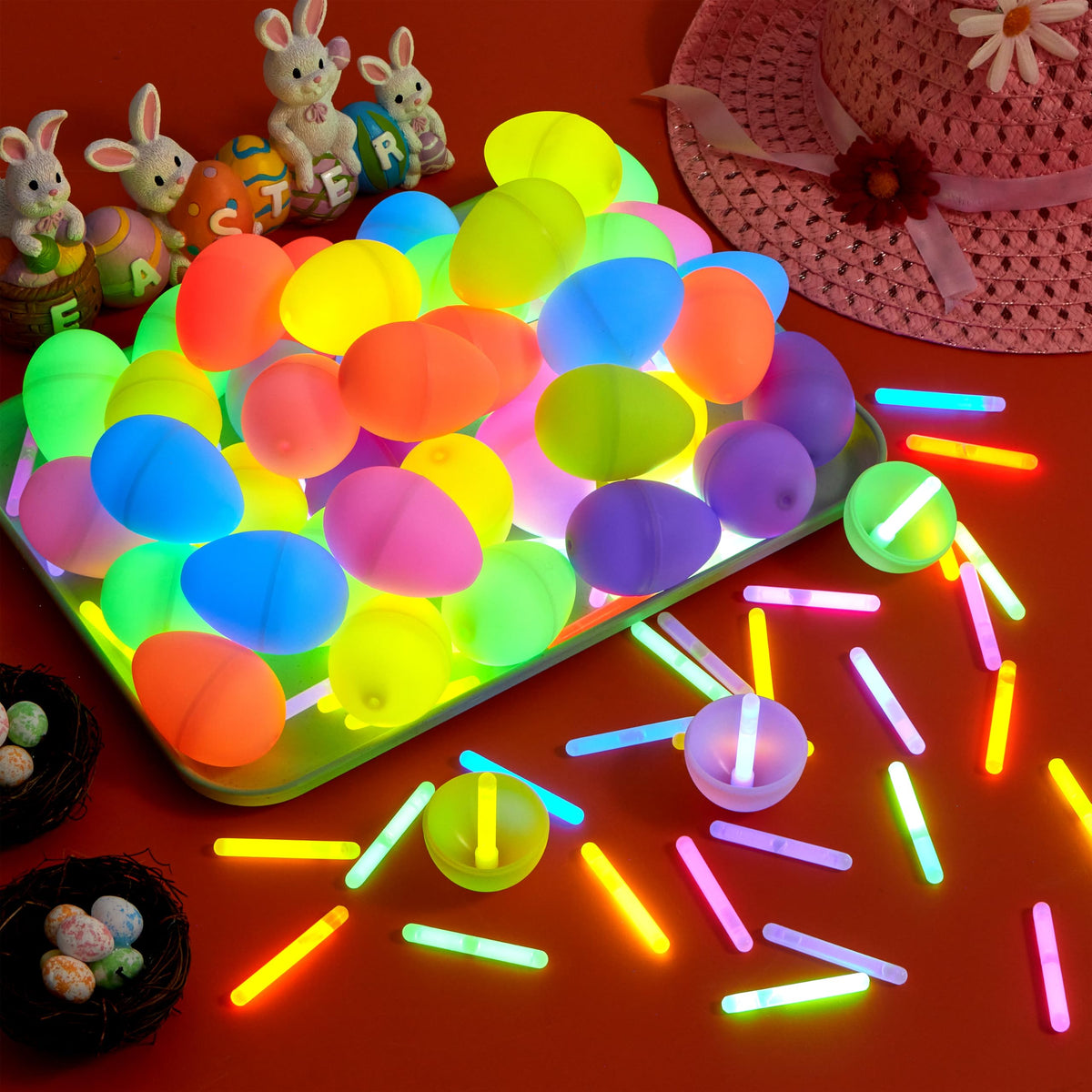 72Pcs Glow in the Dark Easter Eggs with Mini Glow Sticks for Kids Party Favors