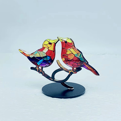 Bird Ornament on Branch, Acrylic Bird Figurine for Bedroom Decor, Colorful Desk Accessories, Living Room Decor for Shelf
