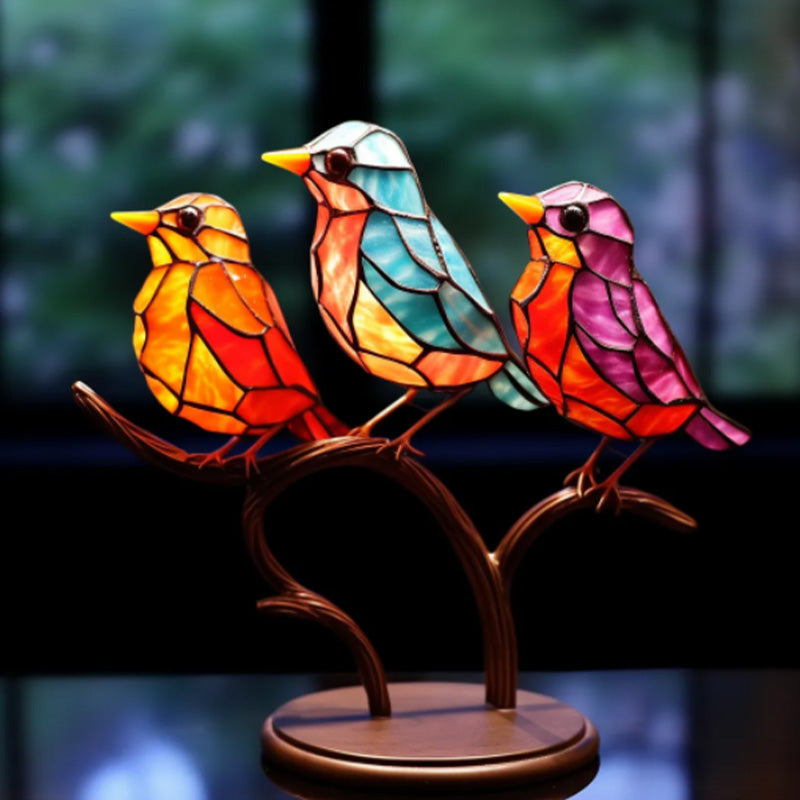 Bird Ornament on Branch, Acrylic Bird Figurine for Bedroom Decor, Colorful Desk Accessories, Living Room Decor for Shelf