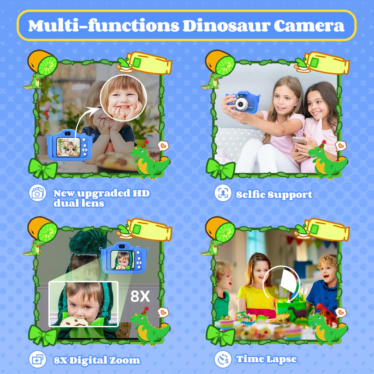 Kids Camera for 3-8 Year Old Girls Boys, 48MP Dual Lens 1080P Toddler Camera for Kids with 64GB SD Card, Children Digital Video Camcorder Selfie Camera Christmas Birthday Gifts