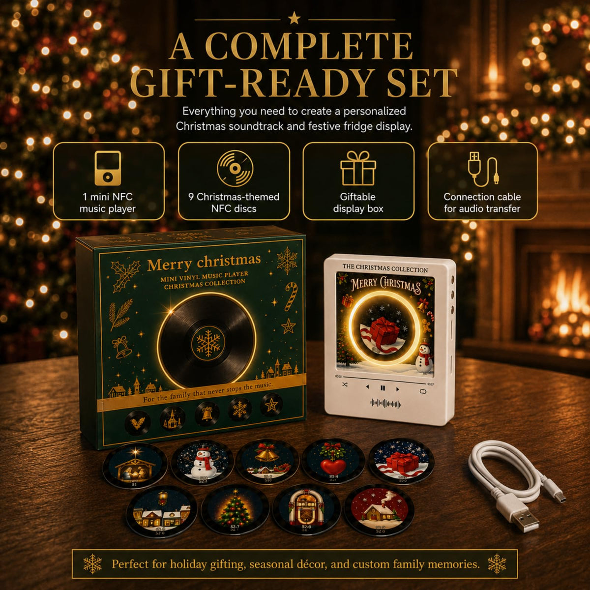 Christmas Magnetic Fridge Vinyl Record Player Music Box, Mini Music Magnets