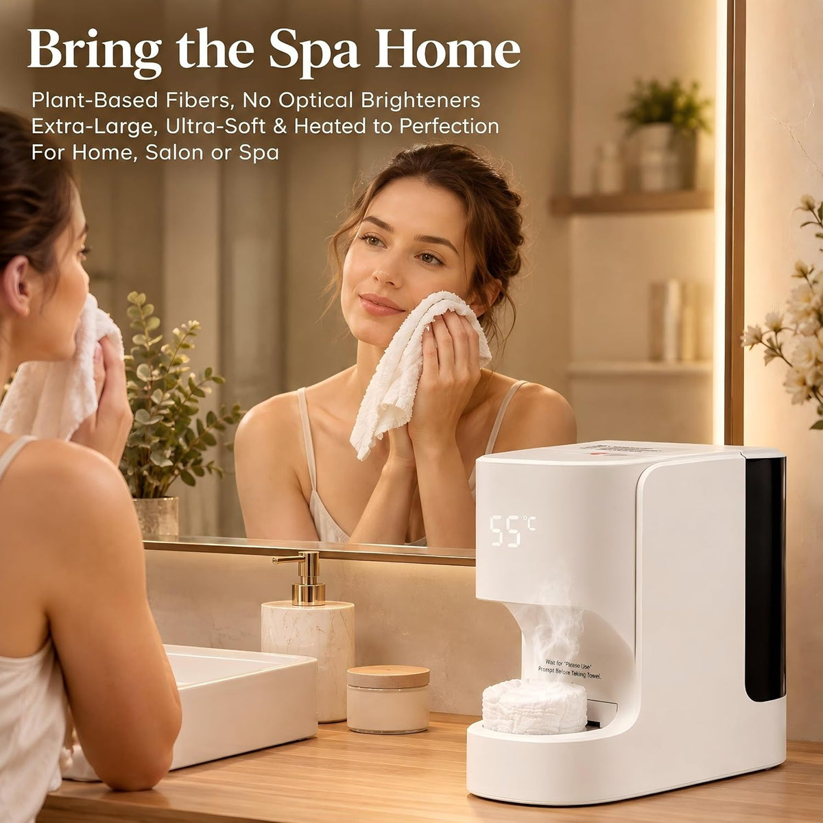 Hot Face Towel Warmer & Dispenser with Voice Alerts, 20 Compressed Facial Towels
