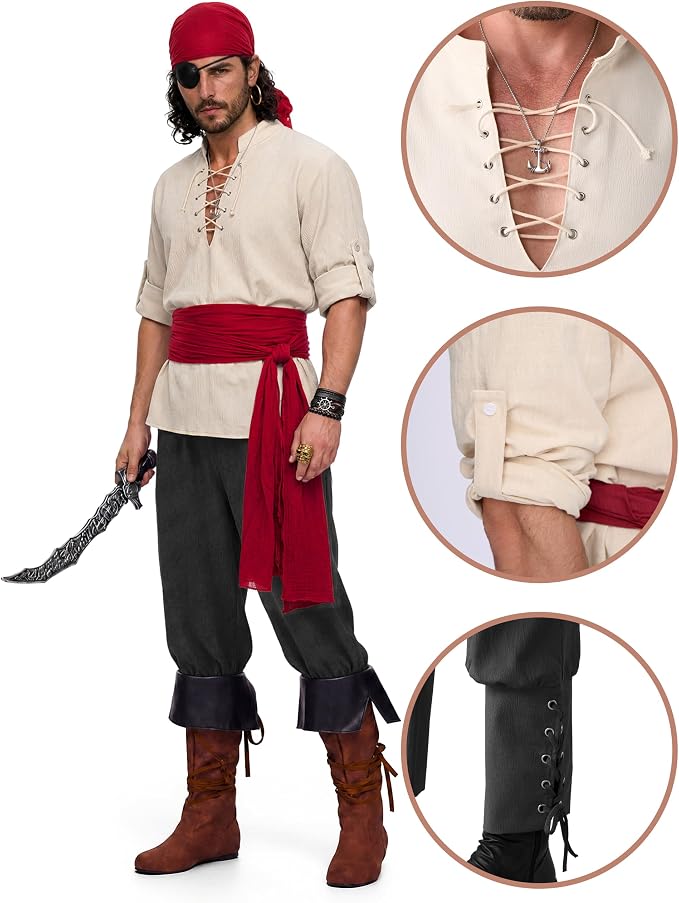 JOYIN Men's Pirate Costume - Adult Halloween Renaissance Outfit