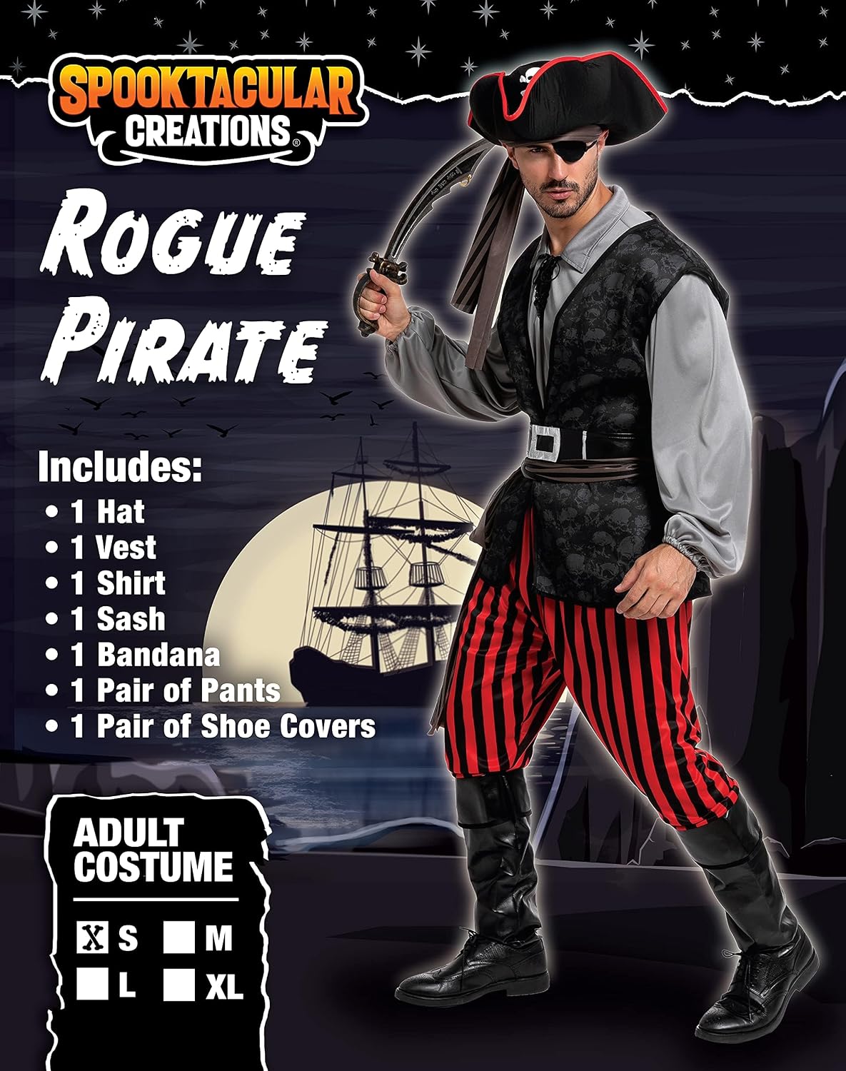 JOYIN Men's Halloween Pirate Costume with Shirt, Vest & Hat