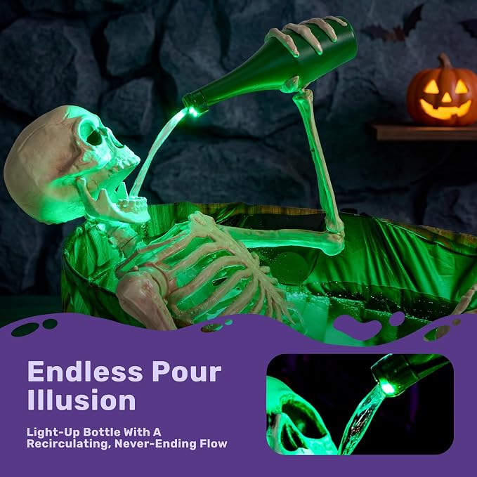 JOYIN 5 FT Animatronic Drinking Skeleton - Light-Up Halloween Outdoor Prop