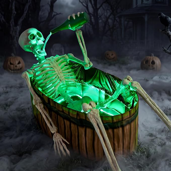 JOYIN 5 FT Animatronic Drinking Skeleton - Light-Up Halloween Outdoor Prop