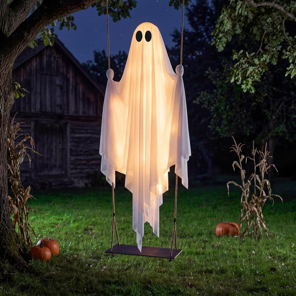 JOYIN 5 FT Hanging Swing Ghost - Light-Up Halloween Outdoor Decoration