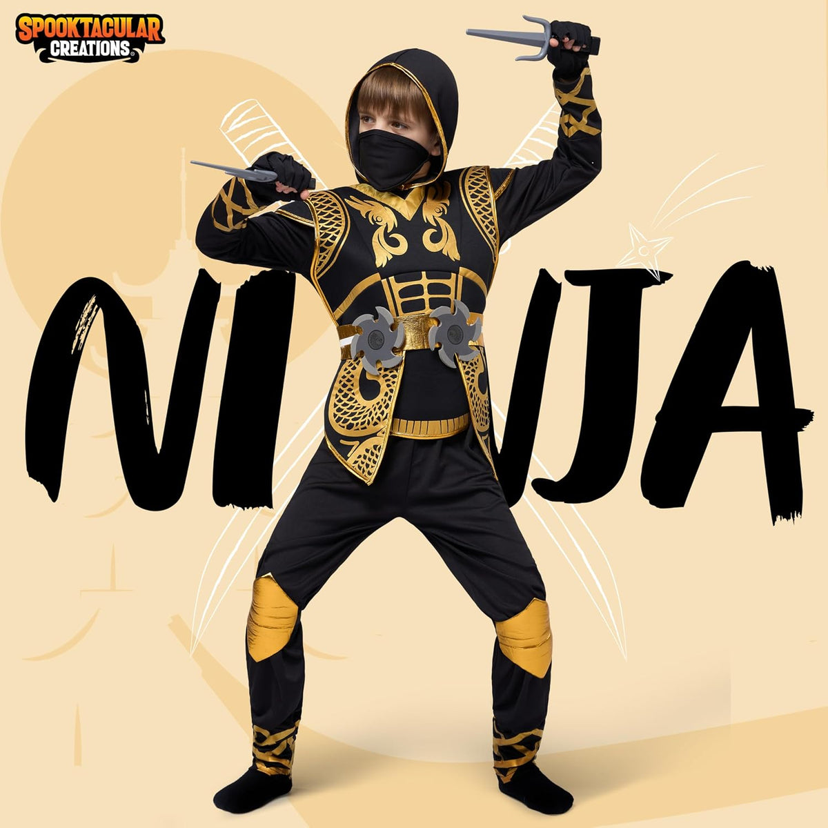 JOYIN Kids' Golden Halloween Ninja Costume Set