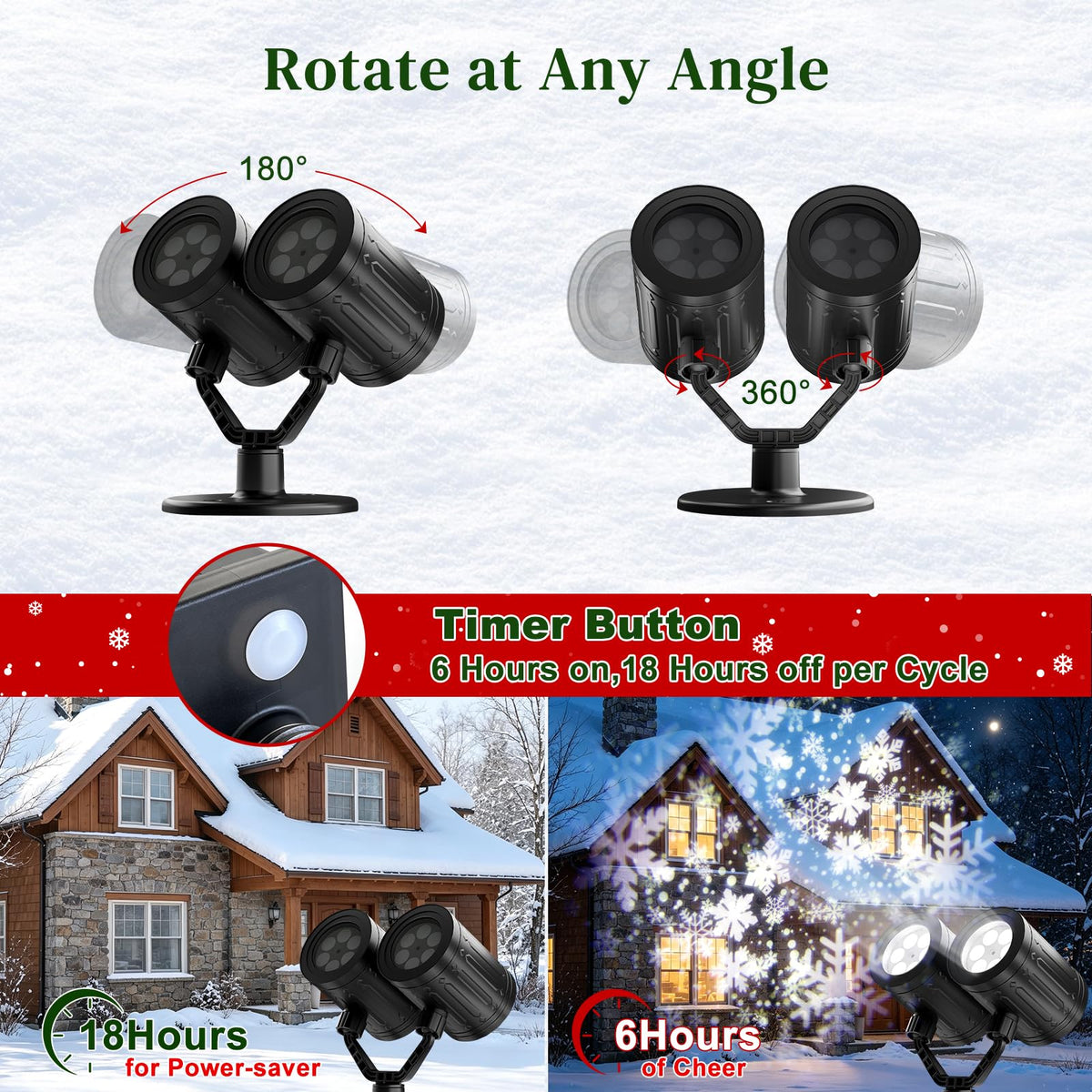 Christmas Snowflake Projector Lights Outdoor Double Head