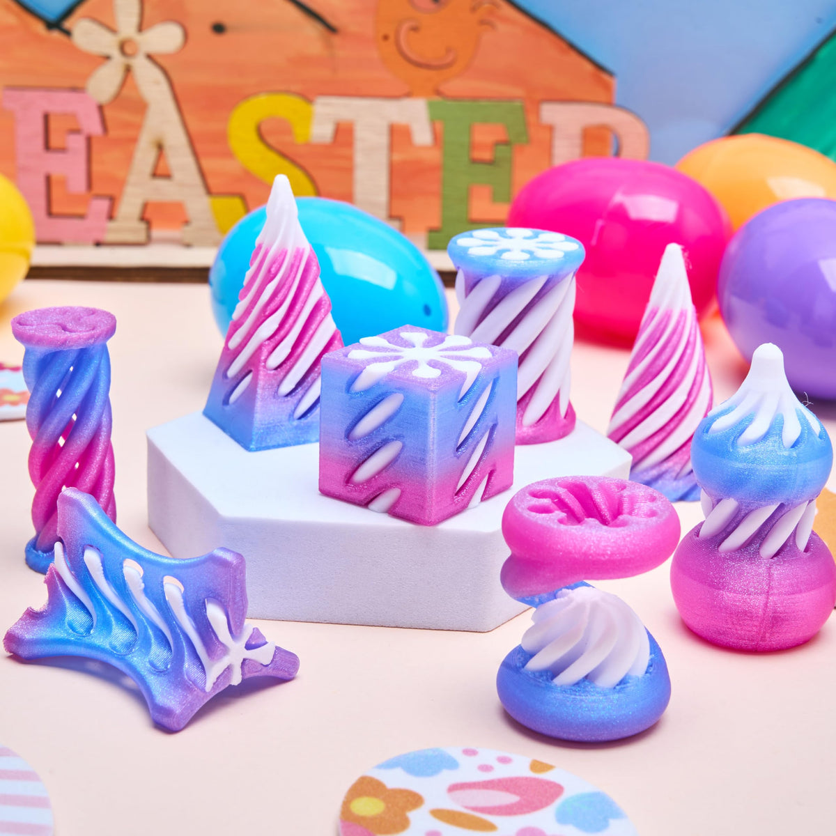 8 Pcs Prefilled Easter Eggs 3D Printed Impossible Cone Fidget Toys, Easter Party Favors for Kids
