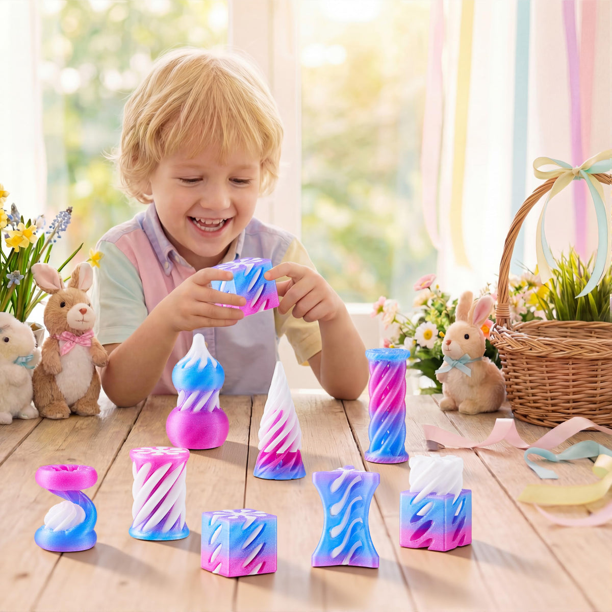 8 Pcs Prefilled Easter Eggs 3D Printed Impossible Cone Fidget Toys, Easter Party Favors for Kids