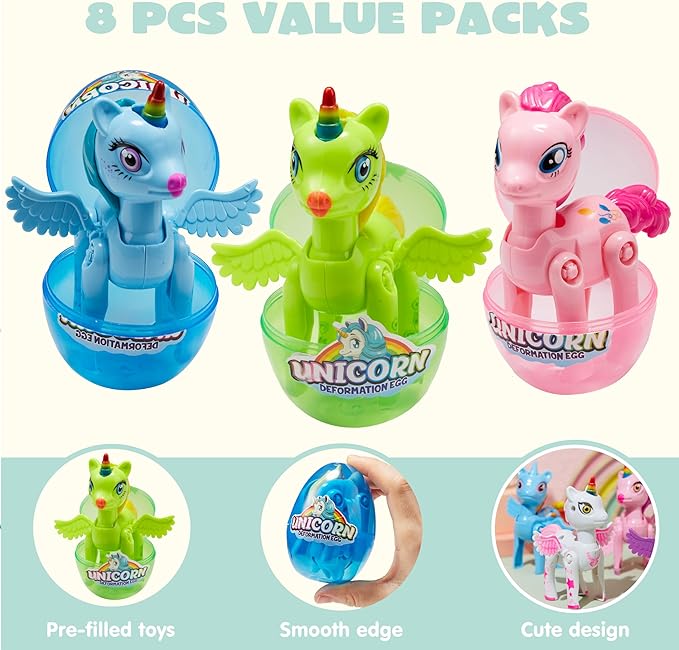 8 Pcs Unicorn Deformation Toy Easter Eggs for Kids Party & Hunt