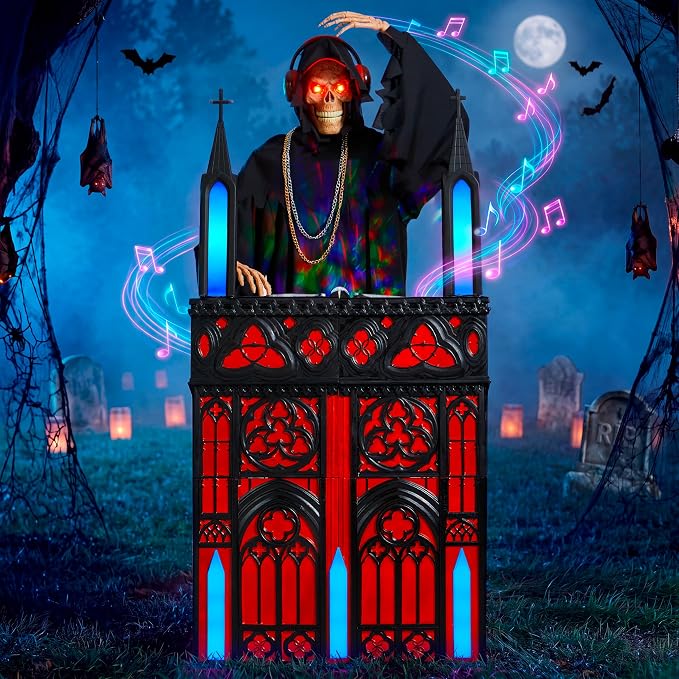 JOYIN 6 FT Animatronic DJ Reaper - RGB Light-Up Halloween Outdoor Prop
