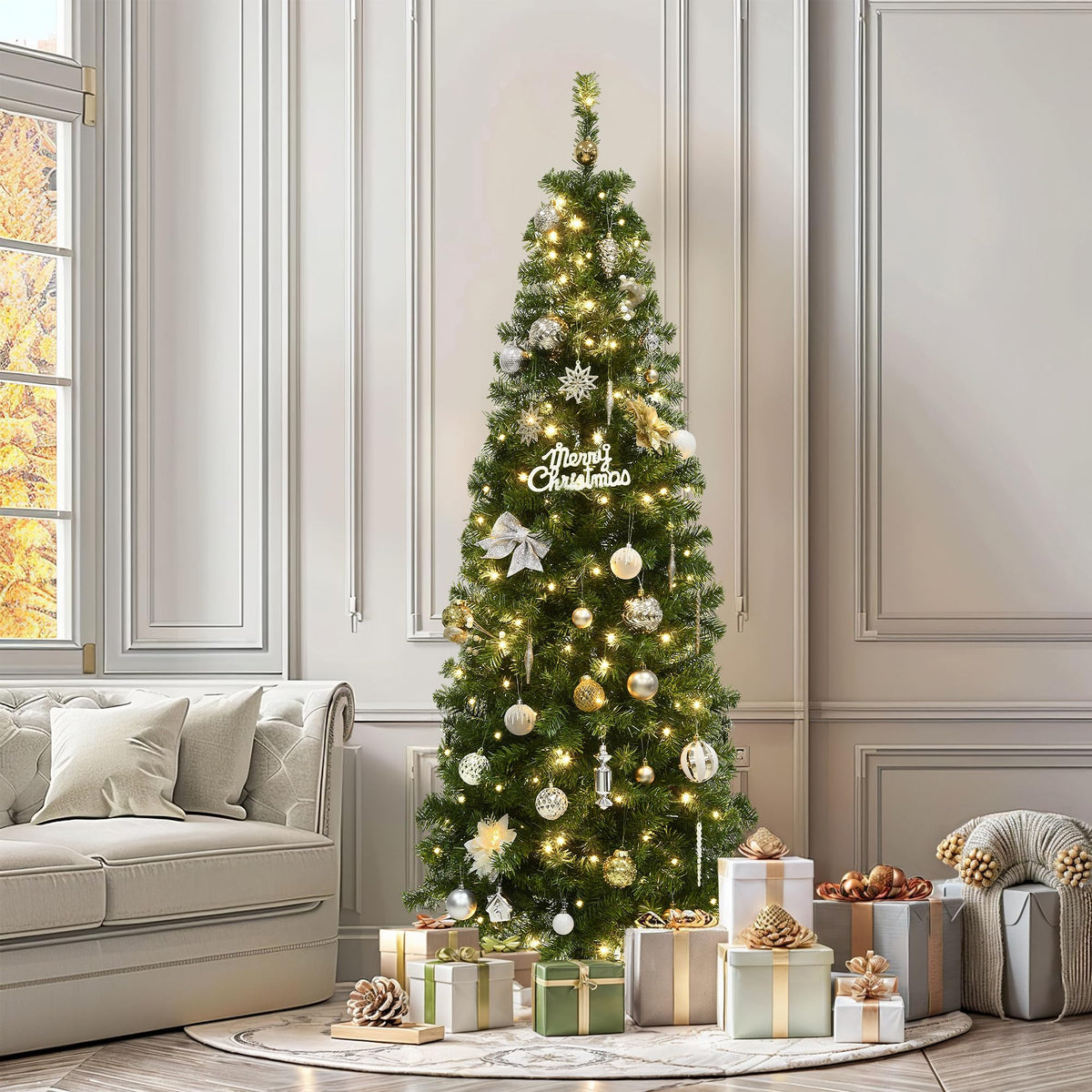 YITAHOME 6FT Prelit Green Fraser Fir Pencil Christmas Tree with Remote