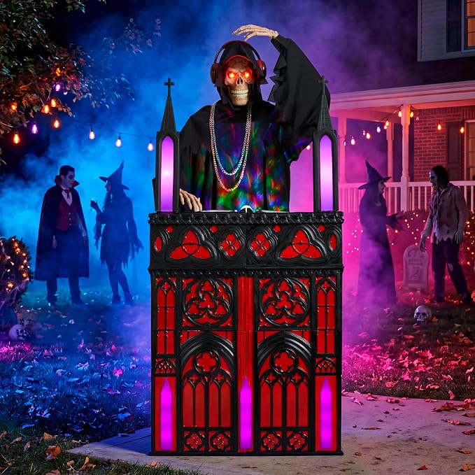 JOYIN 6 FT Animatronic DJ Reaper - RGB Light-Up Halloween Outdoor Prop