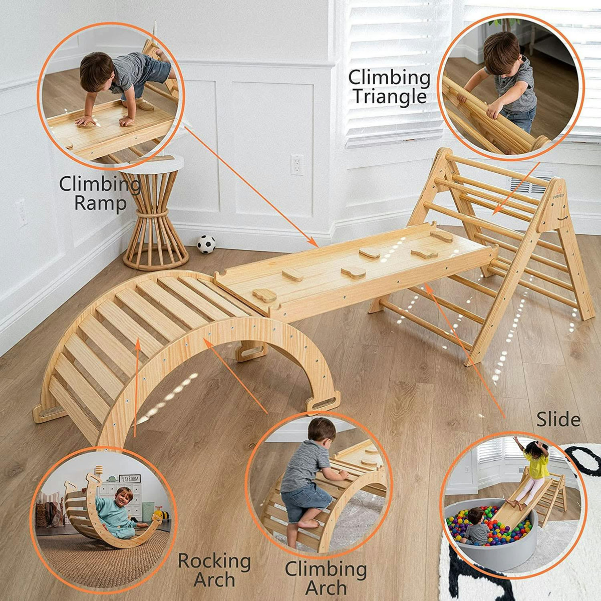 Hazel | Foldable Pikler Triangle Set with Slide, Ramp and Rocker