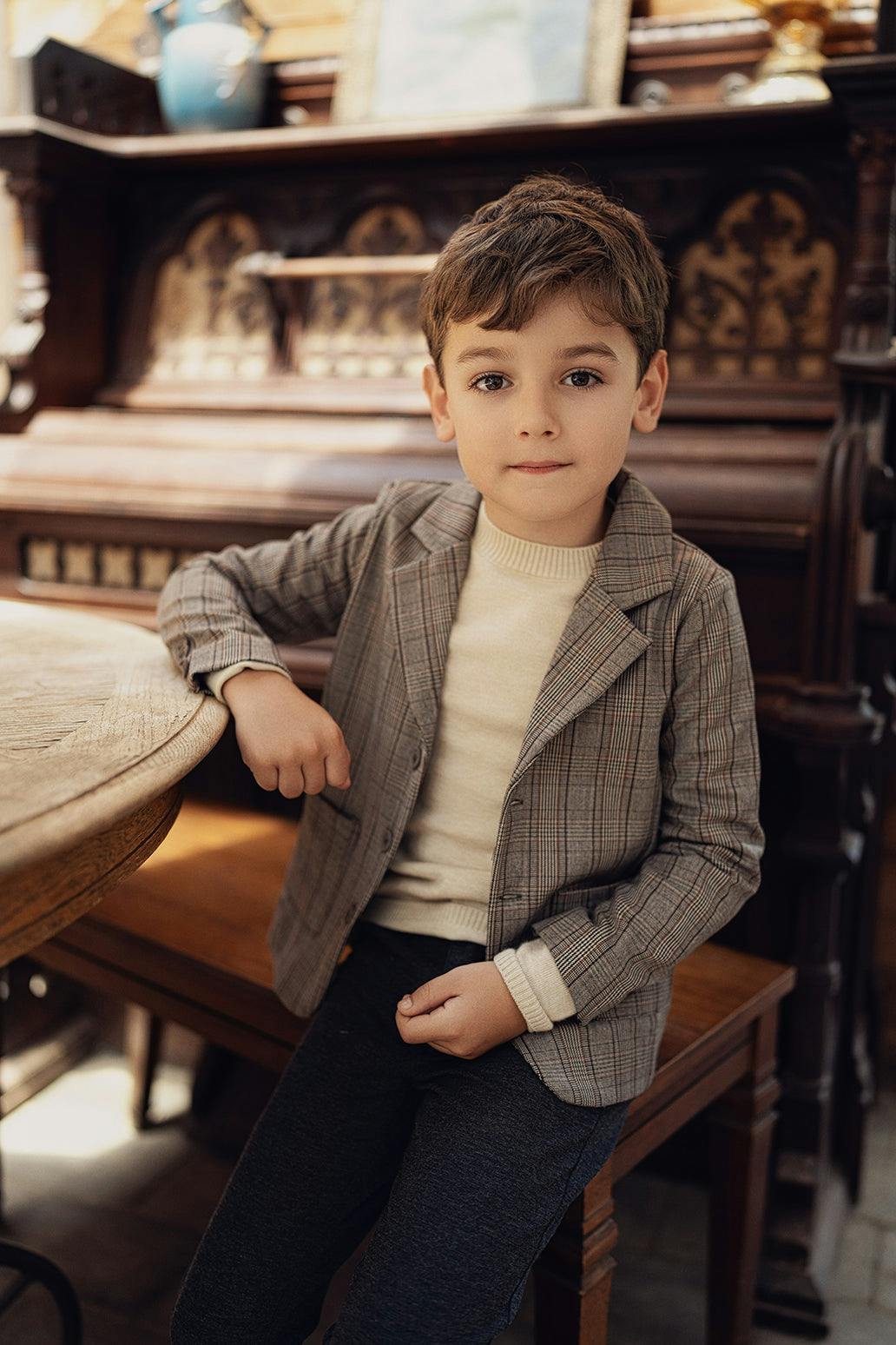 Woven Button Front Plaid Blazer