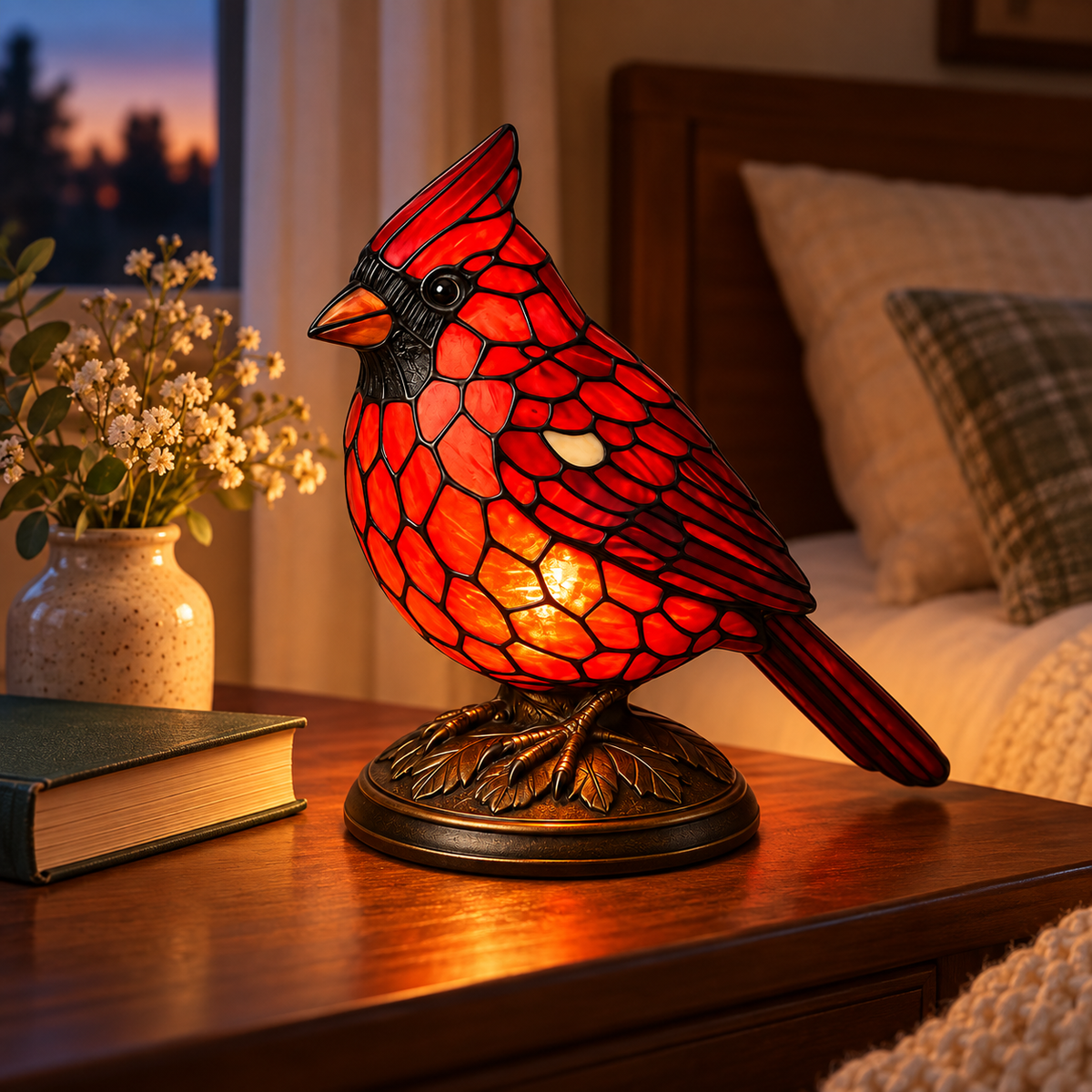 Cardinal Bird Decorative Lamp Stained Glass Nightlight