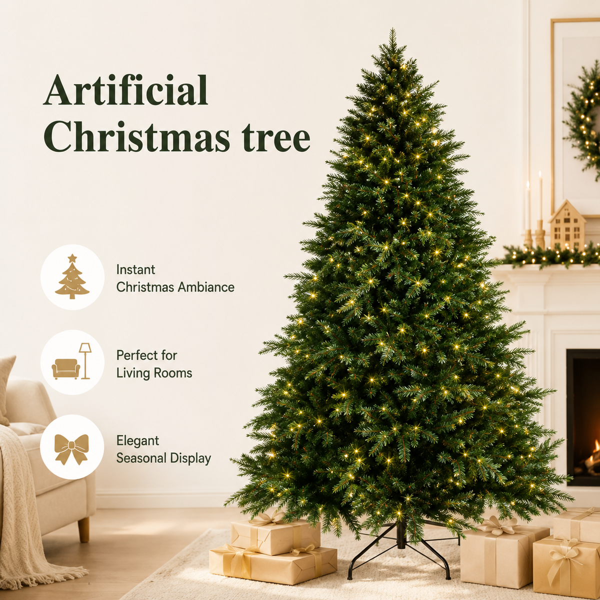 Pre-Lit Christmas Tree – Warm White LED, Full Lush Branches, 4ft to 6ft