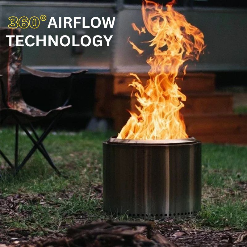 Smokeless Fire Pit with Airflow Chamber and Removable Ash Pan, Portable Stainless Steel