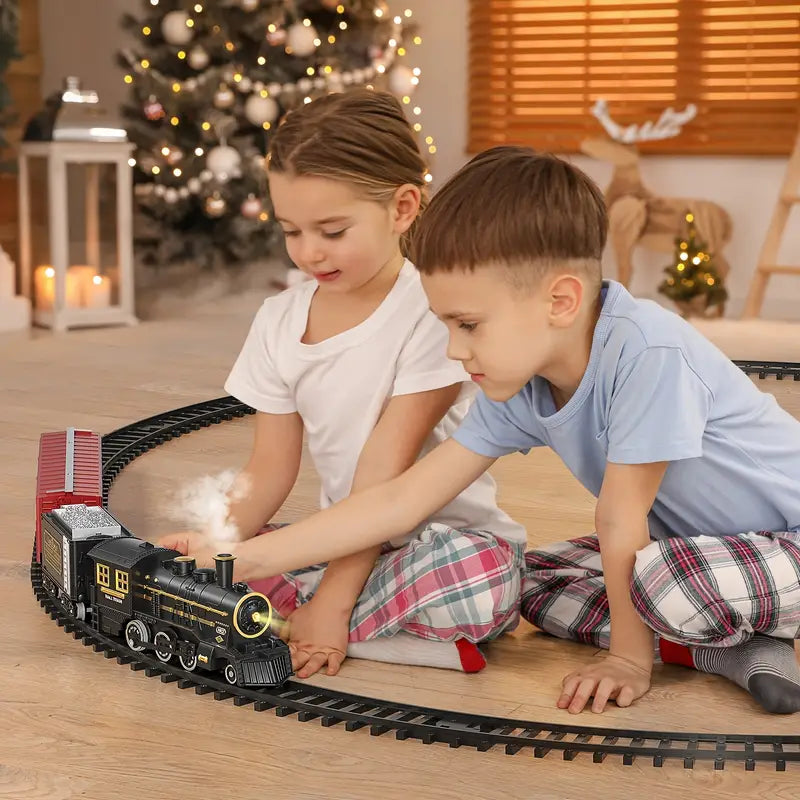 Toy Train Set, Battery Powered Electric Train with Realistic Sounds and Easy to Assemble Tracks