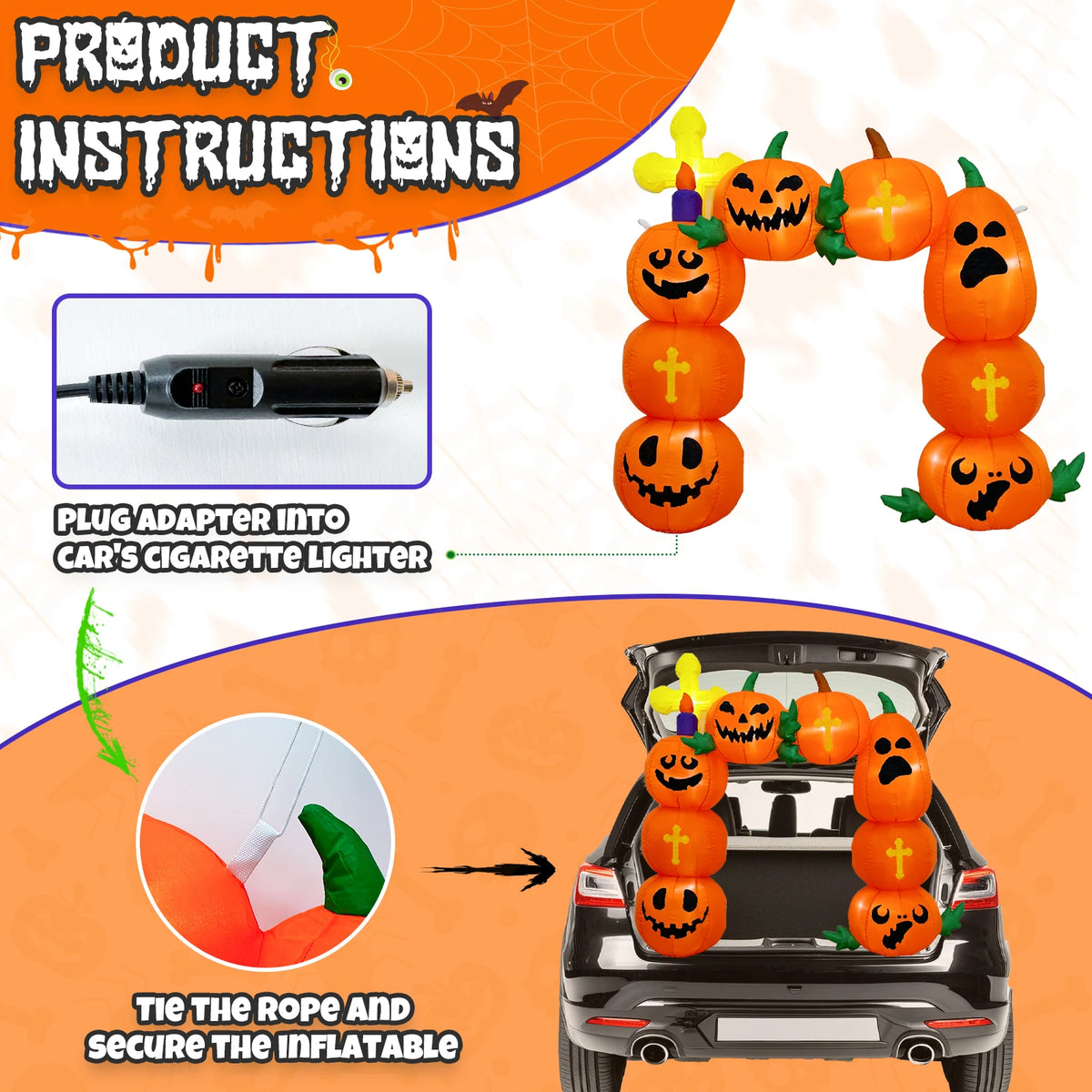 Inflatable Car Pumpkin Halloween Yard Decoration LED Lights 1.2m