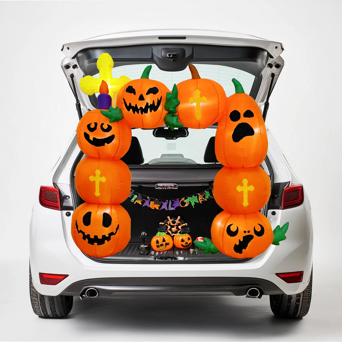 Inflatable Car Pumpkin Halloween Yard Decoration LED Lights 1.2m