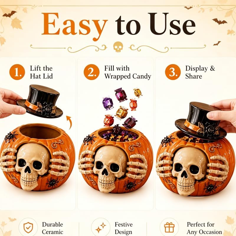 Skull and Pumpkin Halloween Candy Jar
