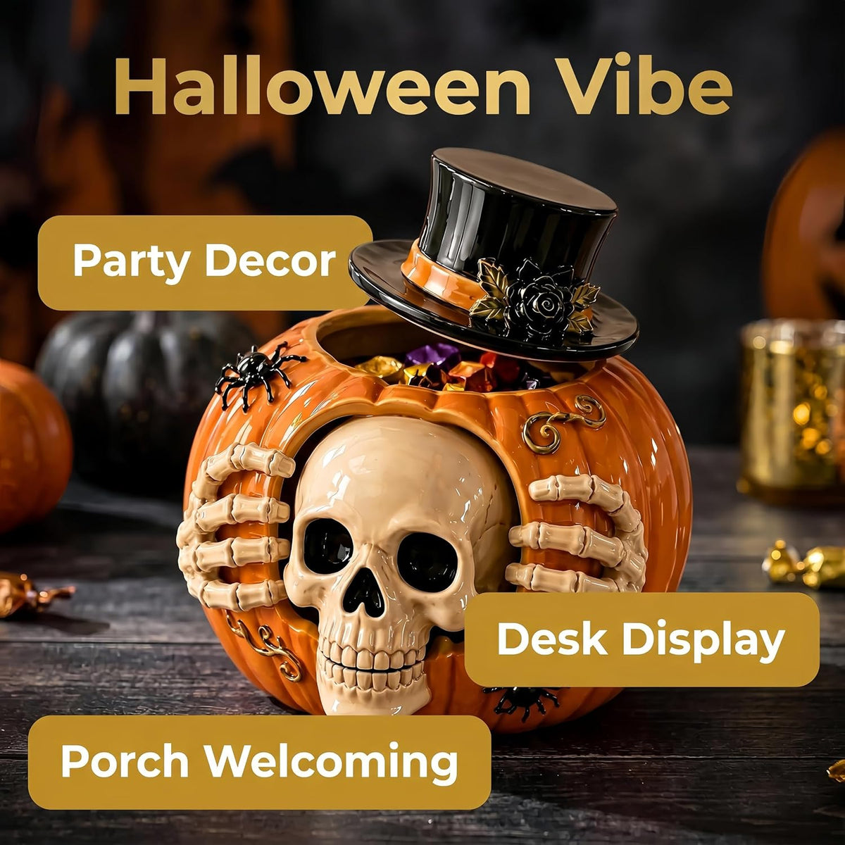 Skull and Pumpkin Halloween Candy Jar