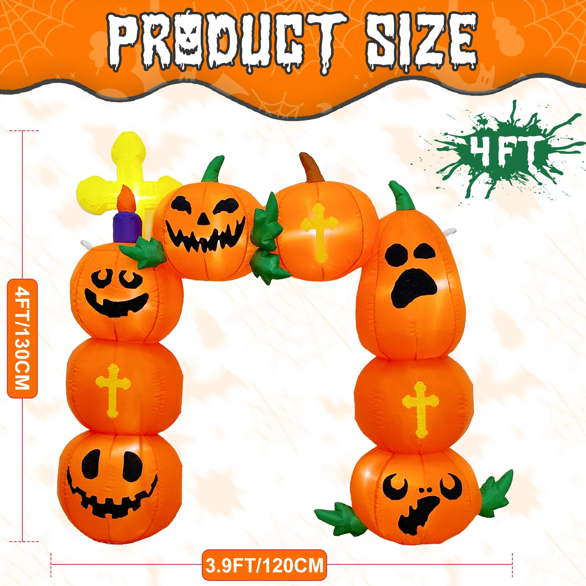 Inflatable Car Pumpkin Halloween Yard Decoration LED Lights 1.2m