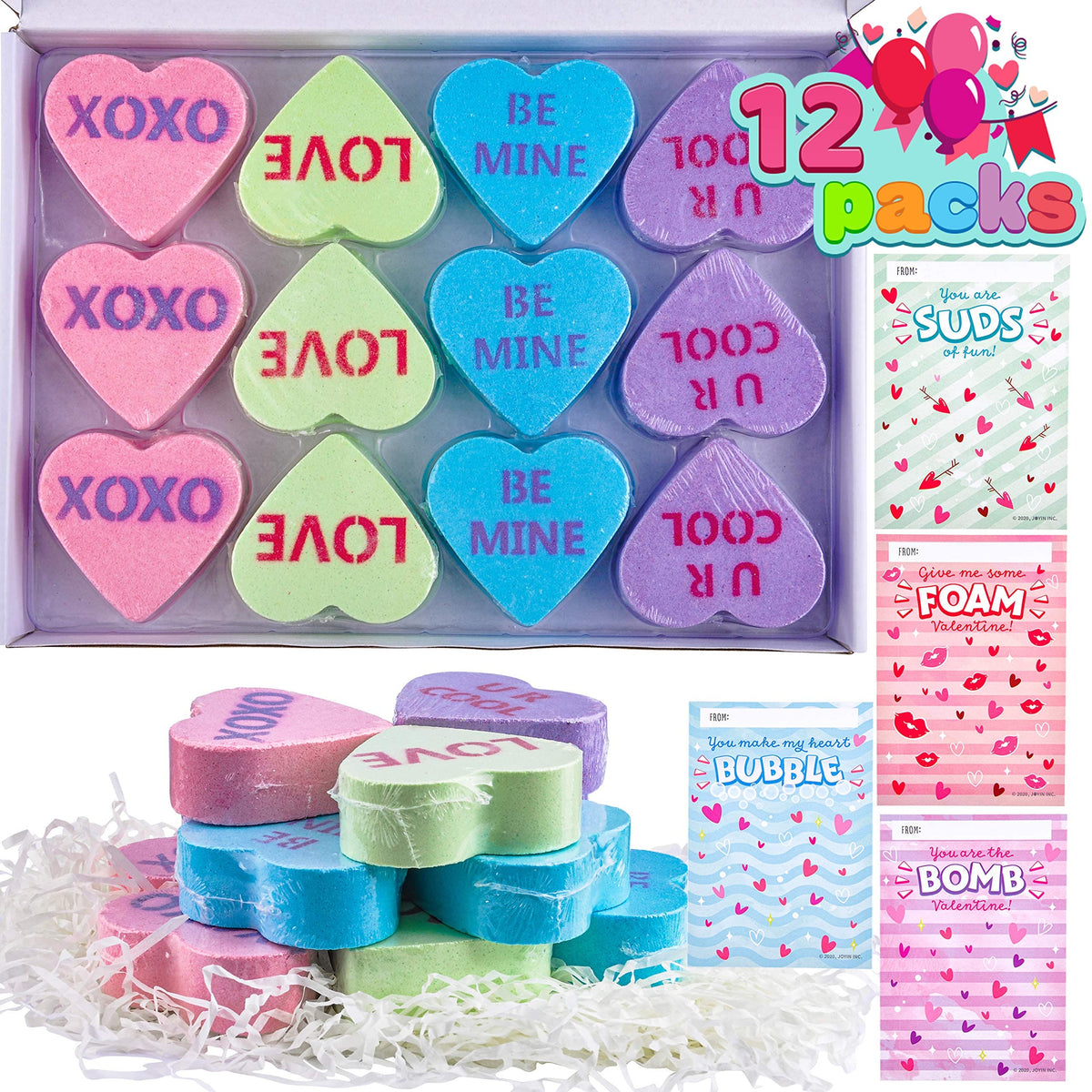 Valentine’s Day Heart Shape Soap - 12 Packs Heart Soap Bath Bomb with Cards