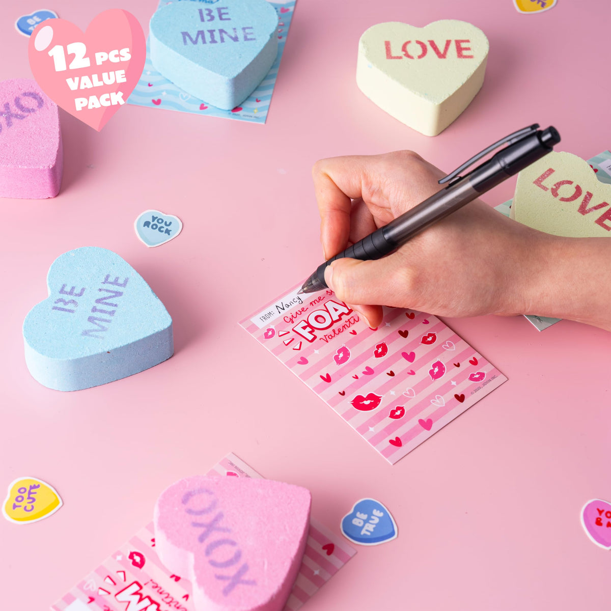 Valentine’s Day Heart Shape Soap - 12 Packs Heart Soap Bath Bomb with Cards