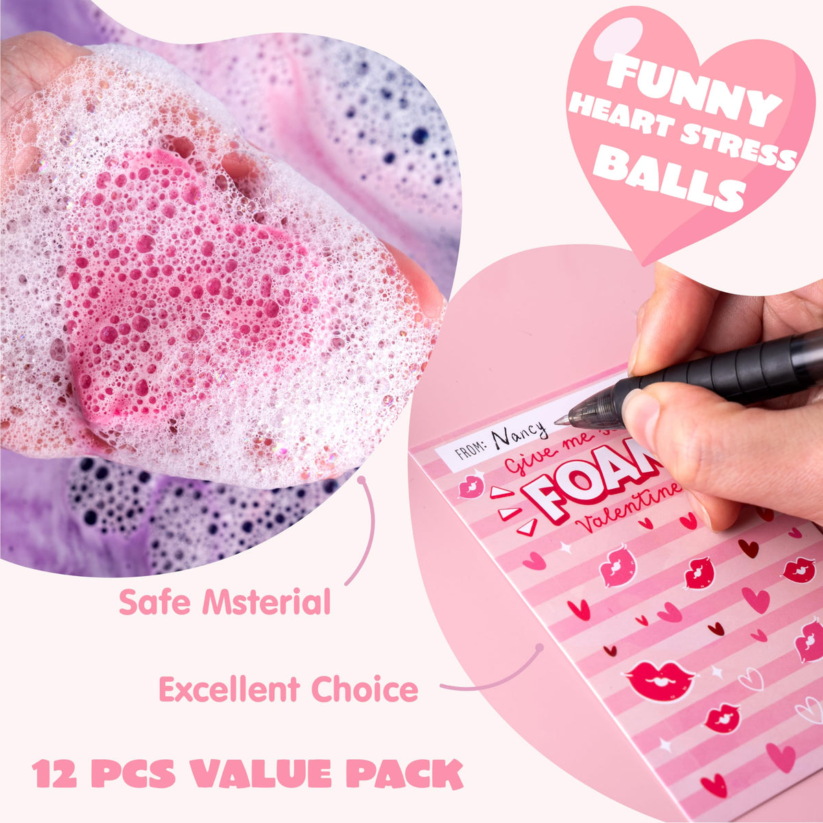 Valentine’s Day Heart Shape Soap - 12 Packs Heart Soap Bath Bomb with Cards