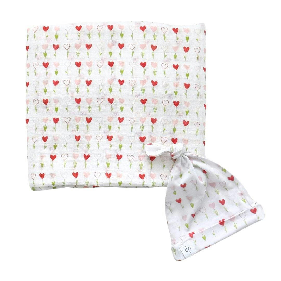 Bamboo Muslin Swaddle Blanket & Topknot Set - Ribbits By The Pond