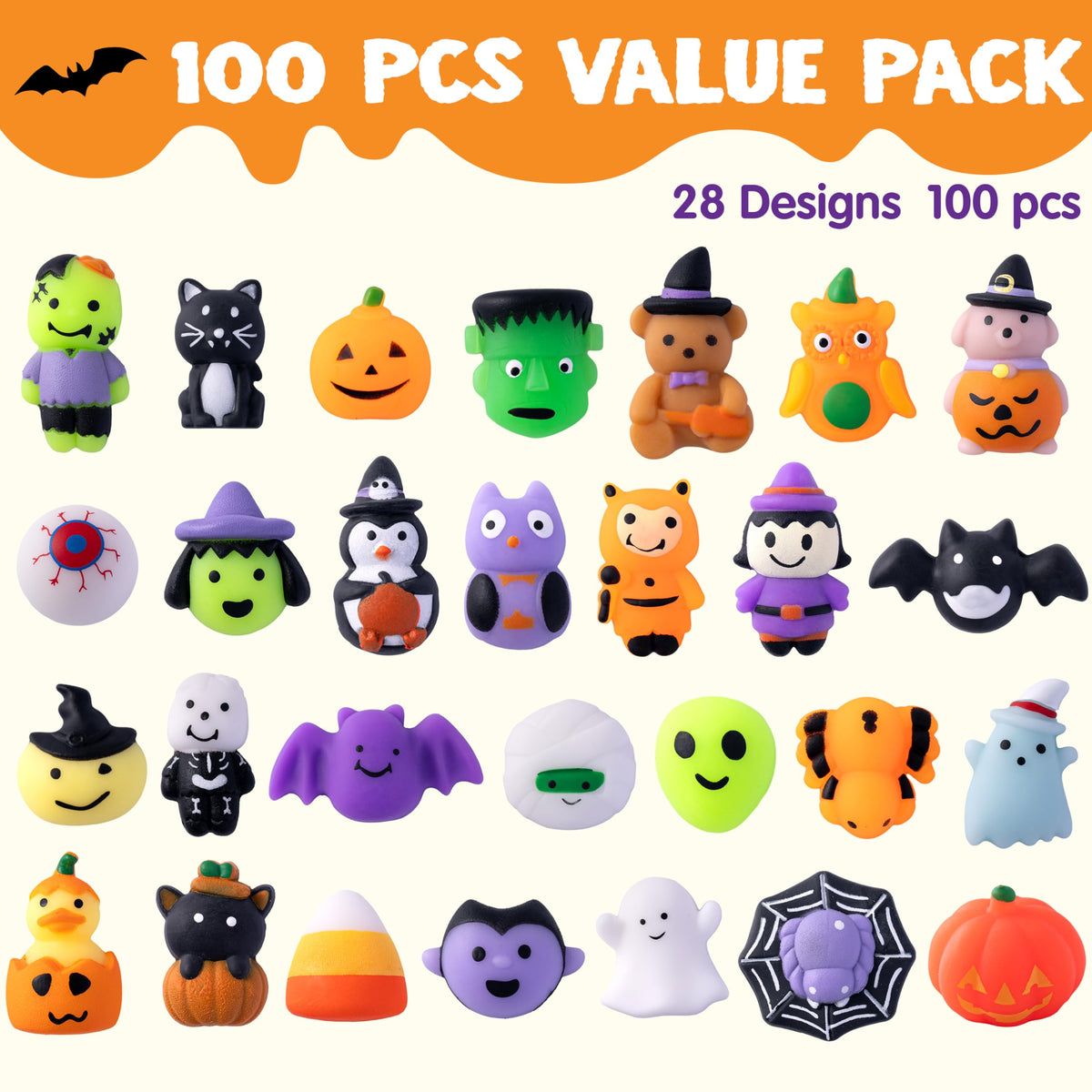 JOYIN 100-Piece Halloween Mochi Squishy Toys Set