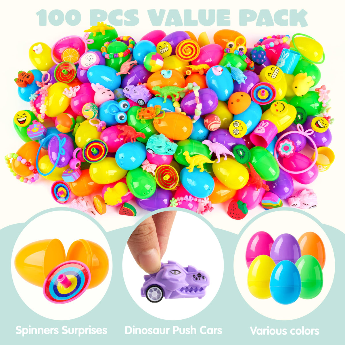 JOYIN 100 Pcs Prefilled Easter Eggs with Assorted Toys
