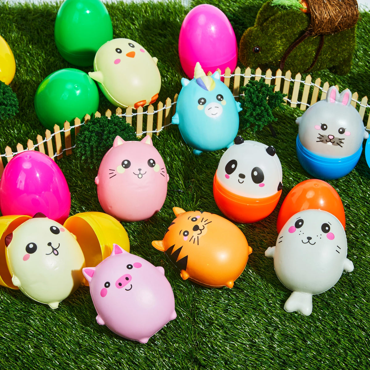 JOYIN 10 Pcs Jumbo Easter Eggs with Animal Squishy Toys