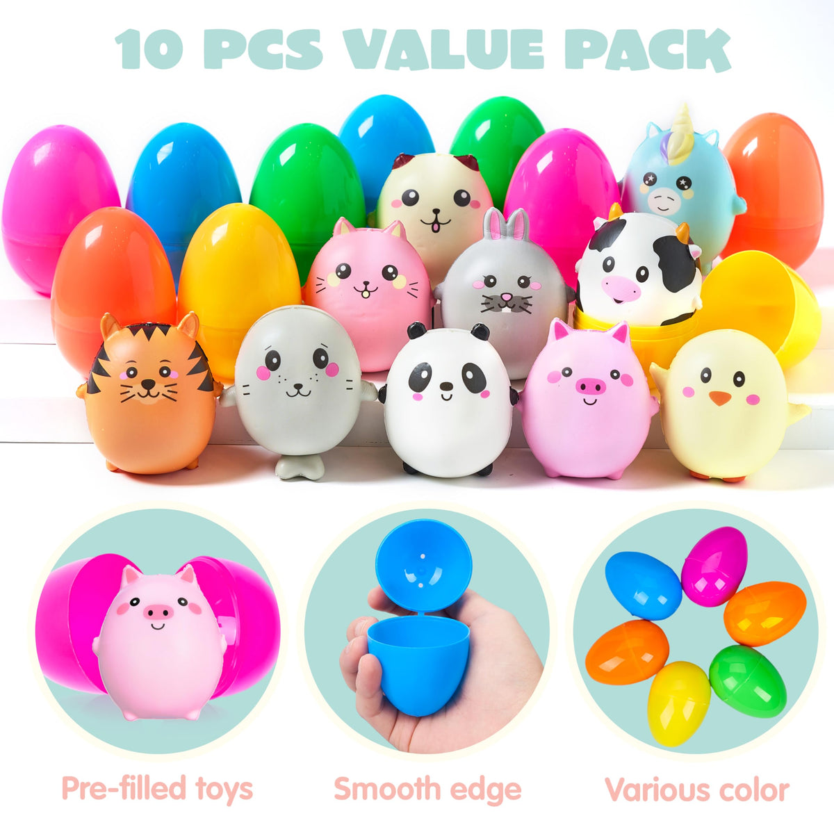 JOYIN 10 Pcs Jumbo Easter Eggs with Animal Squishy Toys