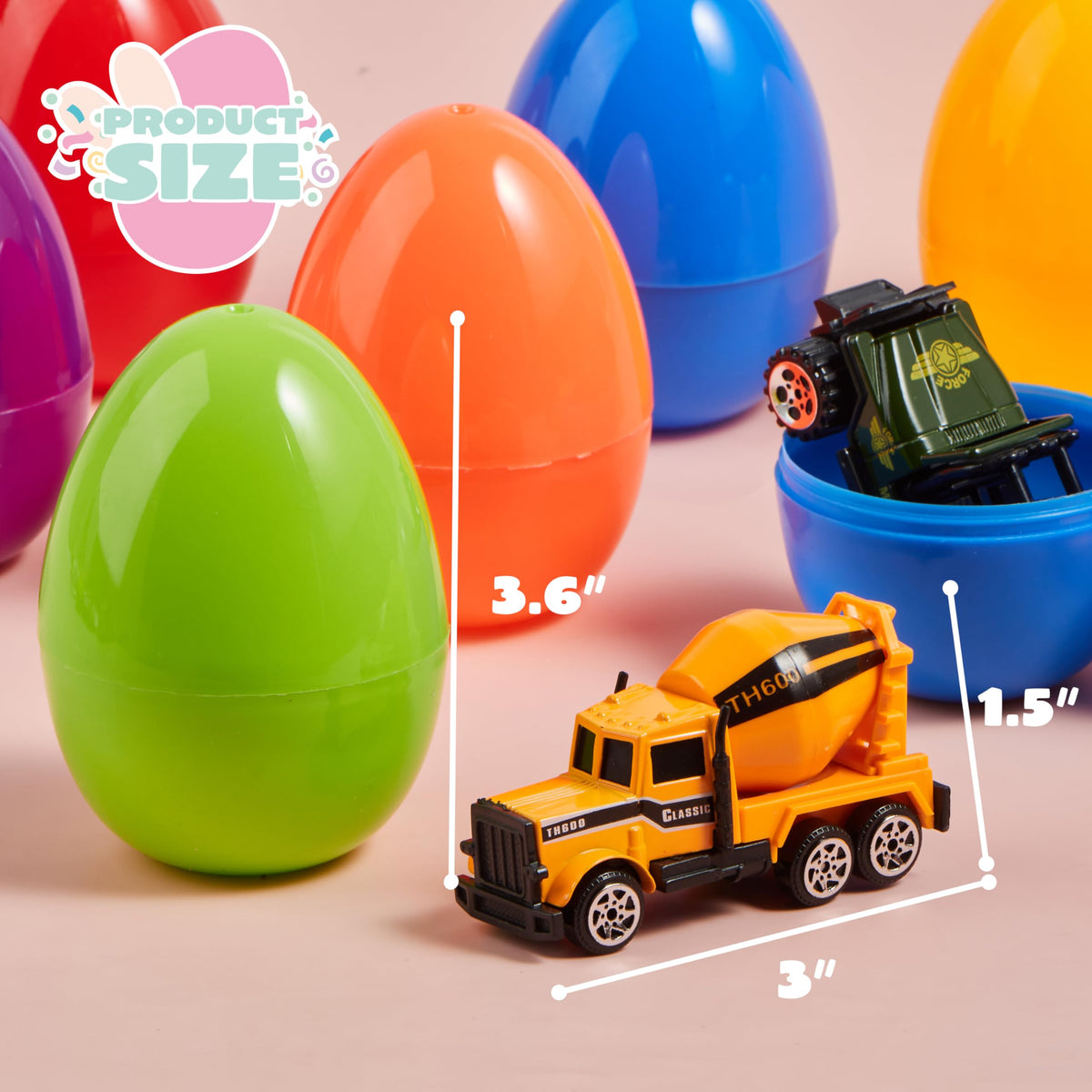 JOYIN 24 Pcs Prefilled Easter Eggs with Vehicle Toys