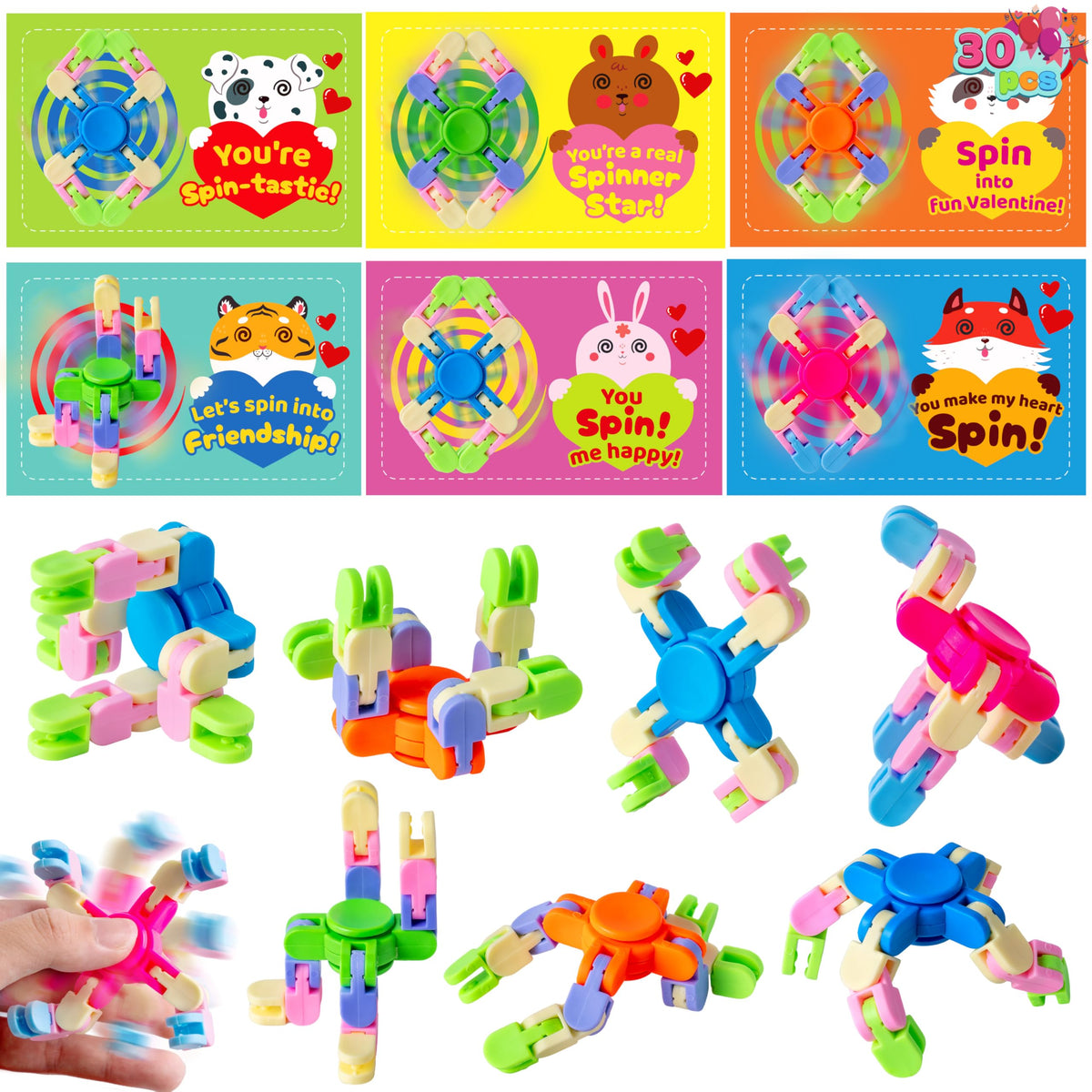 JOYIN 30Pcs Valentine's Fidget Spinners with Gift Cards - Kids Stress Relief Toys