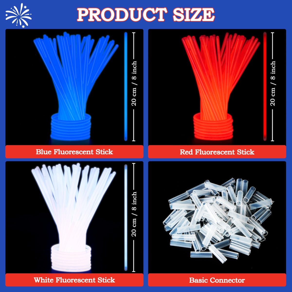 JOYIN Patriotic Glow Sticks Party Pack - 200 Pcs Red, White & Blue