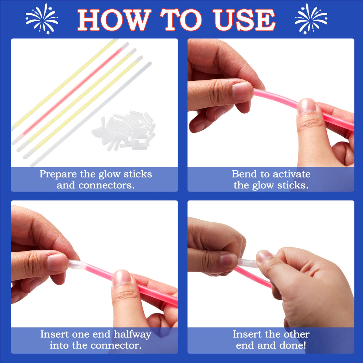 JOYIN Patriotic Glow Sticks Party Pack - 200 Pcs Red, White & Blue