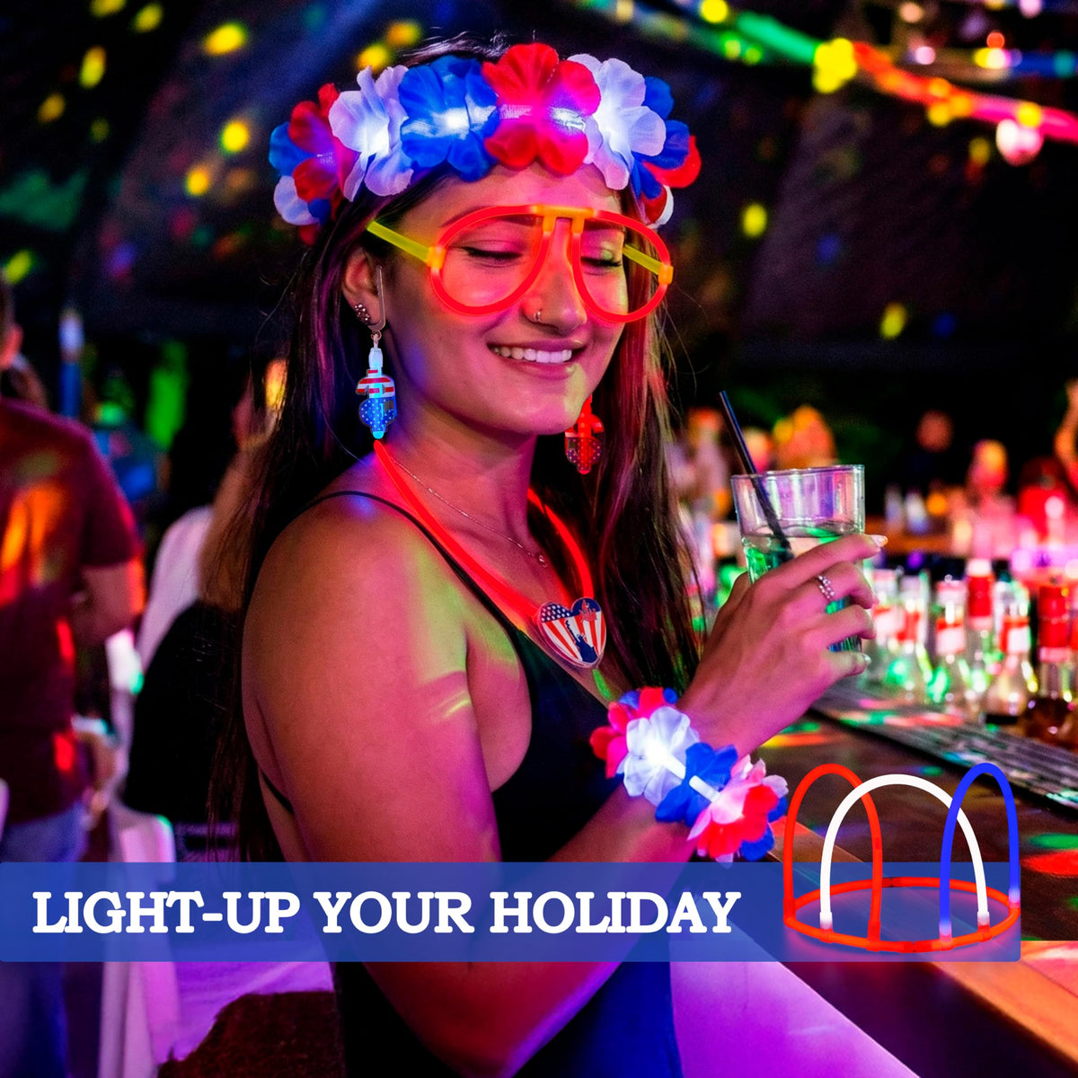 JOYIN Red, White & Blue 4th of July Glow Sticks & Accessories Pack
