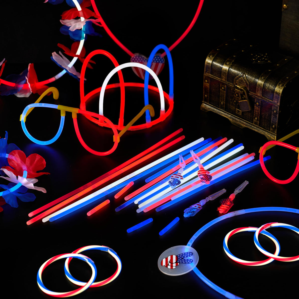 JOYIN Red, White & Blue 4th of July Glow Sticks & Accessories Pack