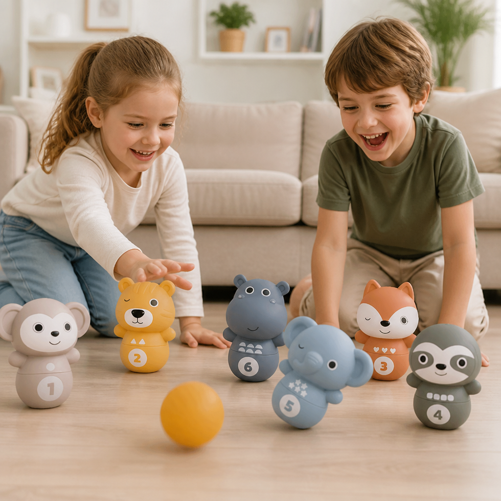 6-in-1 Soft Rubber Animal Bowling & Stacking Game β Montessori Learning Toy for Kids