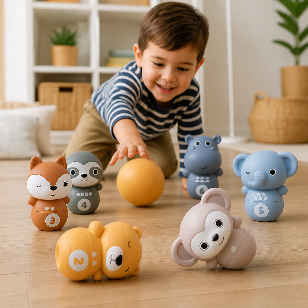 6-in-1 Soft Rubber Animal Bowling & Stacking Game β Montessori Learning Toy for Kids