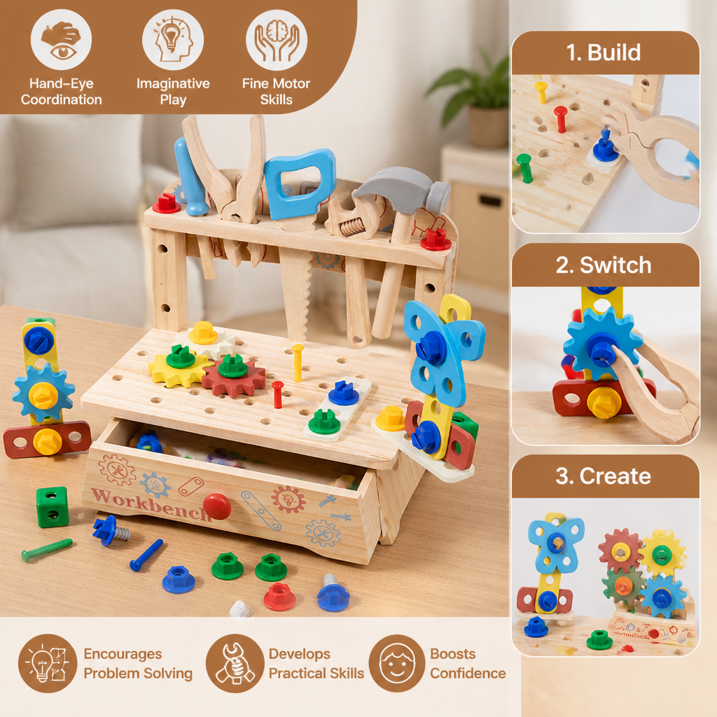 Wooden Kids Workbench & Tool Set β DIY Construction & Fine Motor Skills Learning Toy